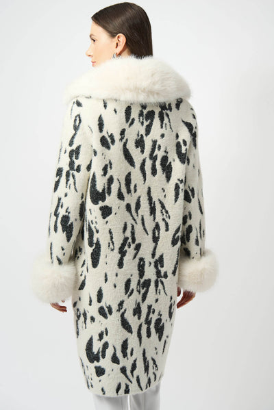 Feather Yarn Animal Jacquard Coat with Faux Fur Trim - Dream Pants