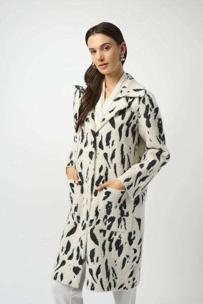 Feather Yarn Animal Jacquard Coat with Faux Fur Trim - Dream Pants