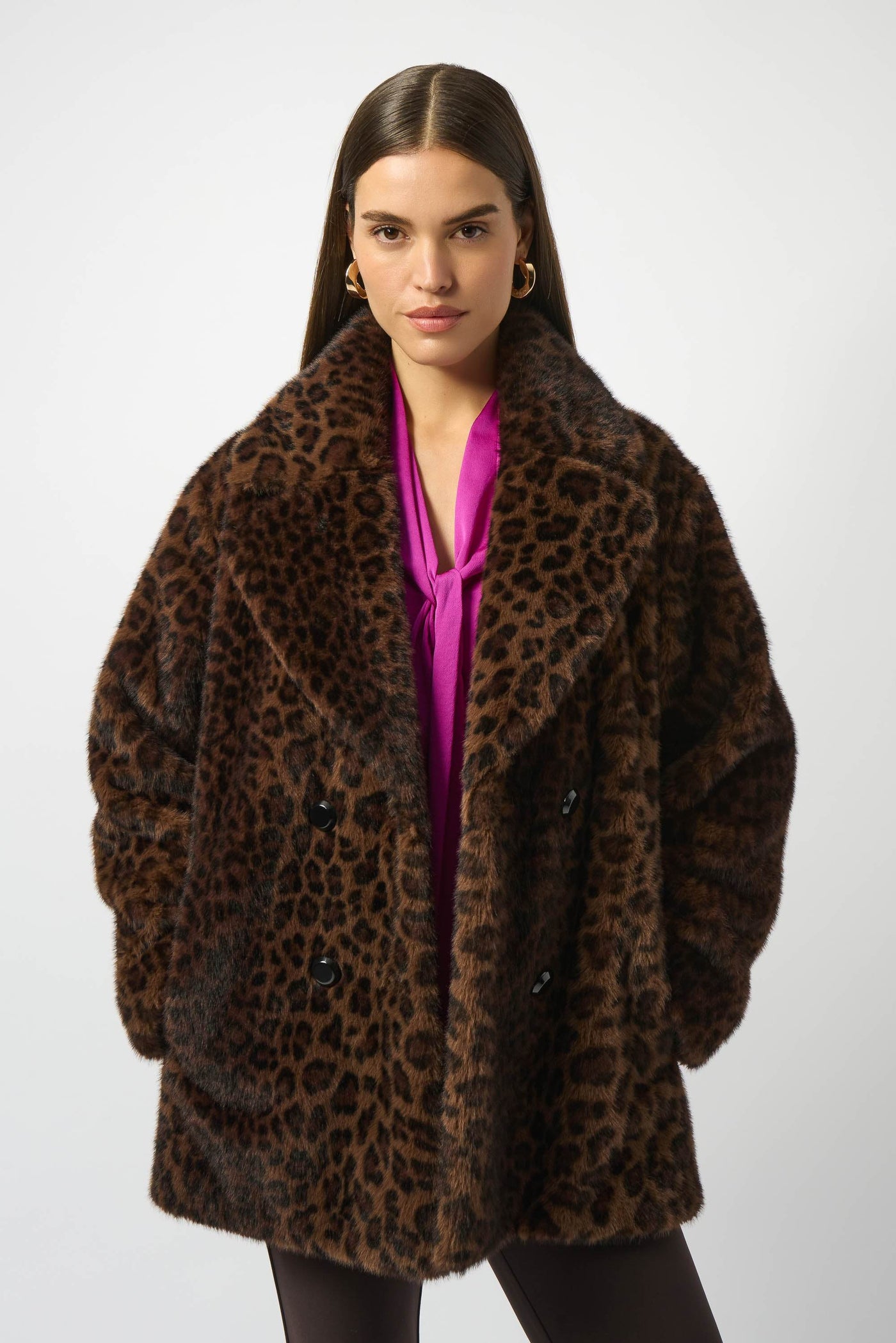 Faux Fur Leopard Print Double-Breasted Coat - Dream Pants