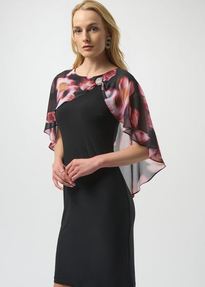 Recycled Floral Chiffon & Silky Knit Layered Dress Joseph Ribkoff