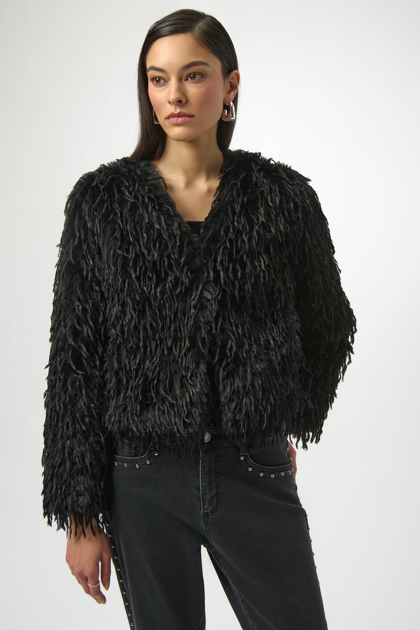 Faux Fur Collarless Boxy Jacket Joseph Ribkoff