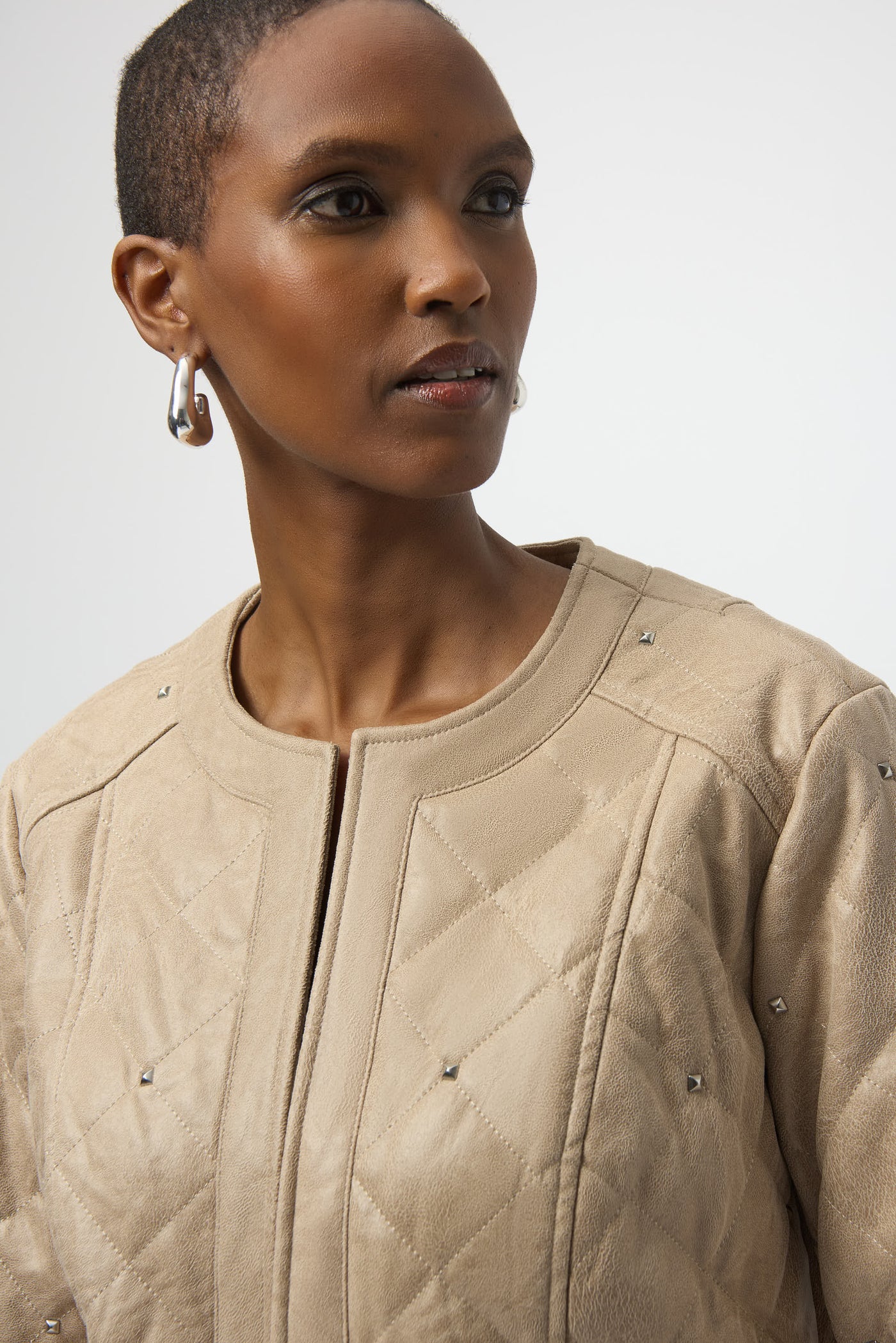 Foiled Faux Suede Diamond Quilt Studded Jacket Joseph Ribkoff