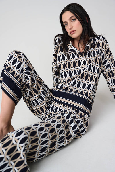 Woven Geometric Print Boxy Top With Shirt Collar Joseph Ribkoff