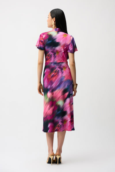 Silky Knit Floral Print High-Low Wrap Dress 261060 Joseph Ribkoff