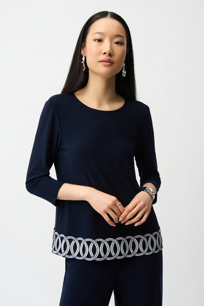 Silky Knit Fitted Top With Guipure Hem Detail Joseph Ribkoff