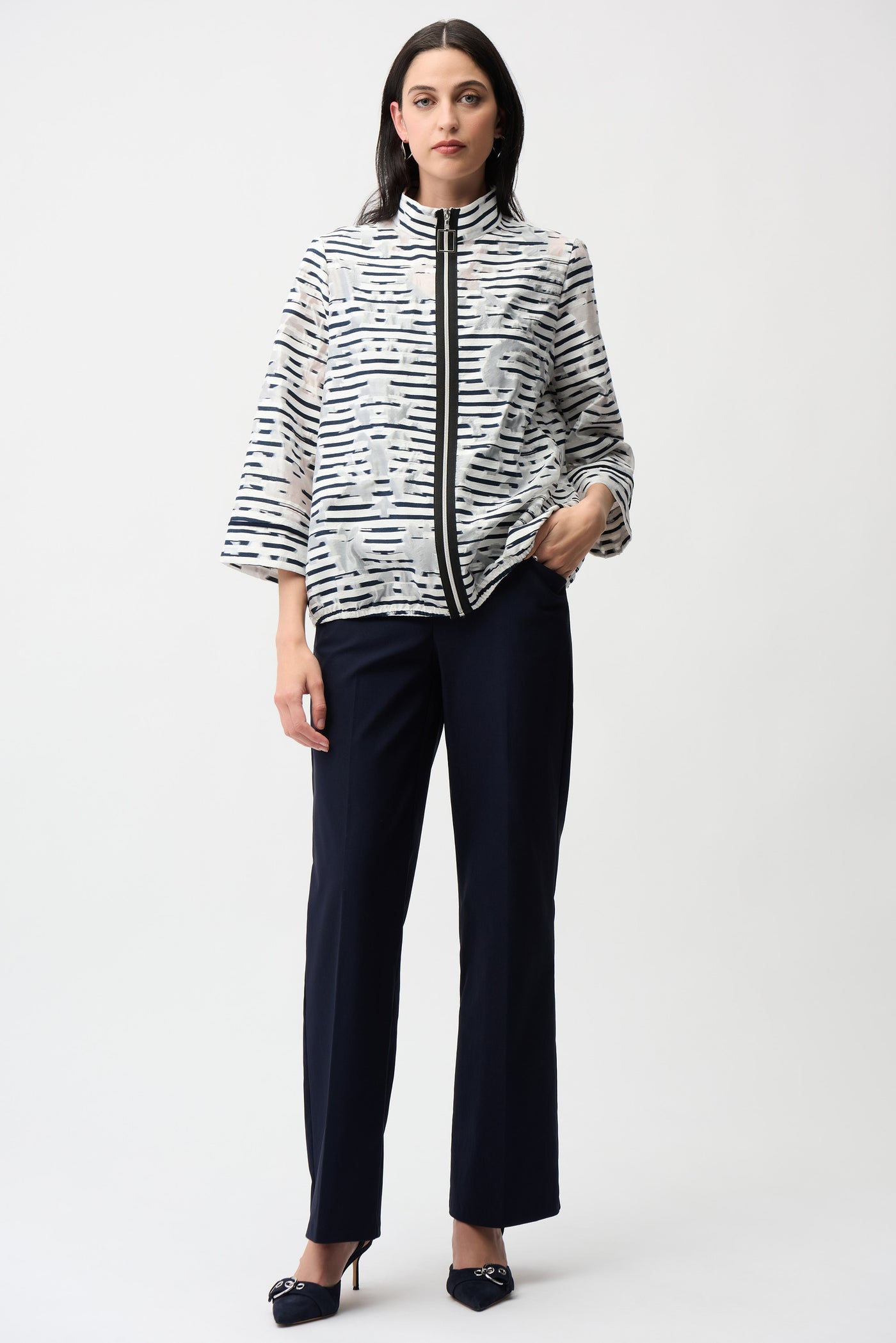 Jacquard Organza Stripe Bomber Jacket Joseph Ribkoff