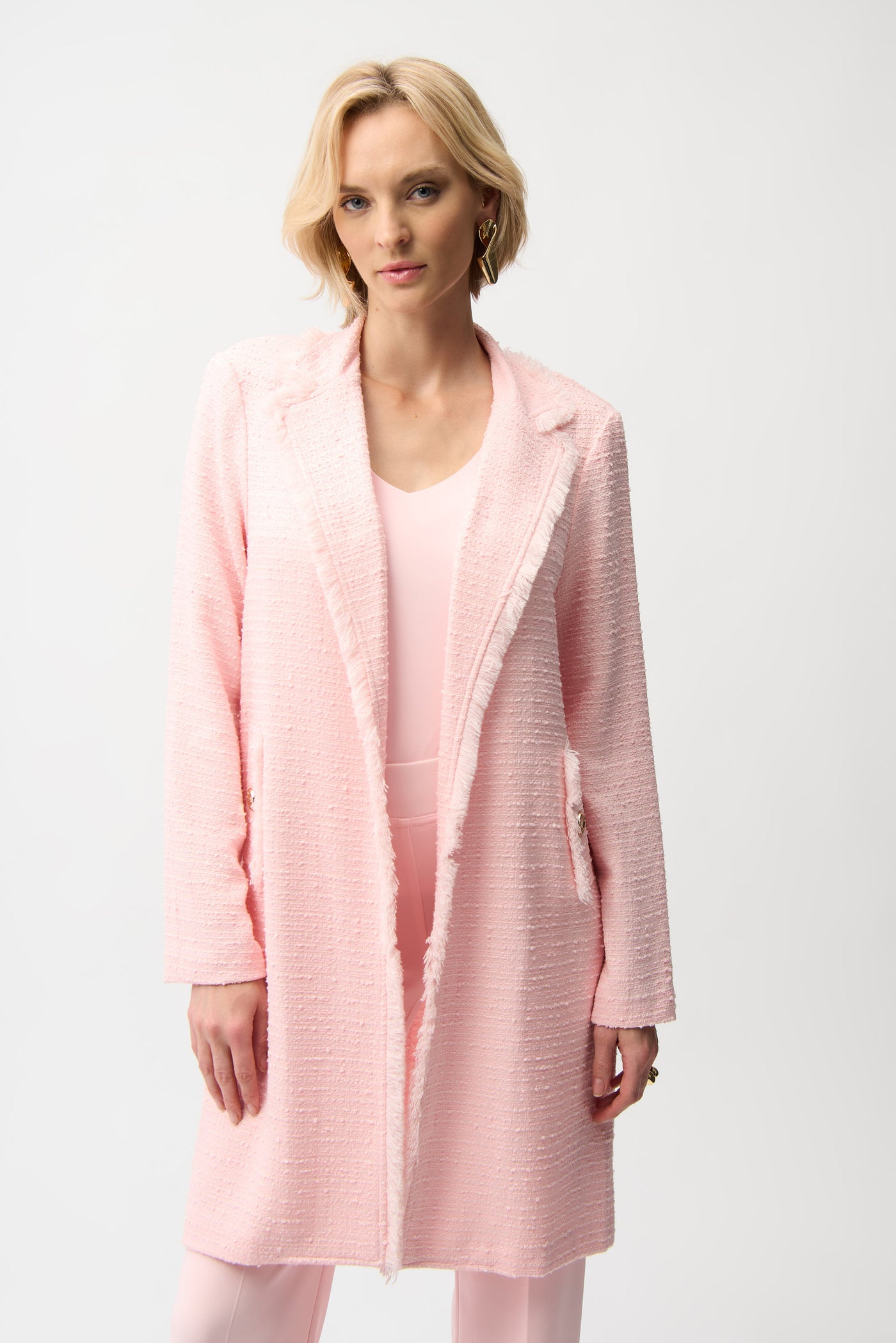 Bouclé Straight Coat With Fringe Detail Joseph Ribkoff