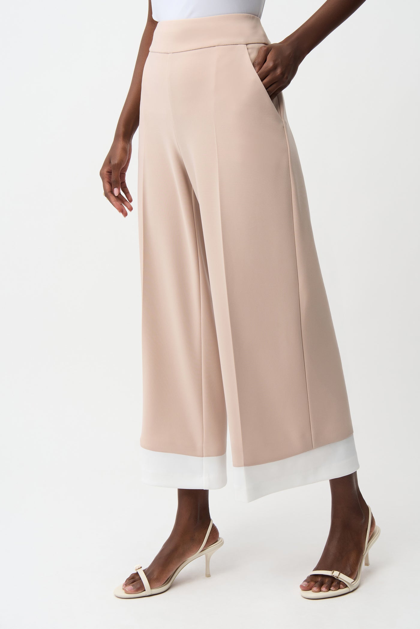 Silky Knit Pull-On Culotte Pants With Contrast Piping Joseph Ribkoff