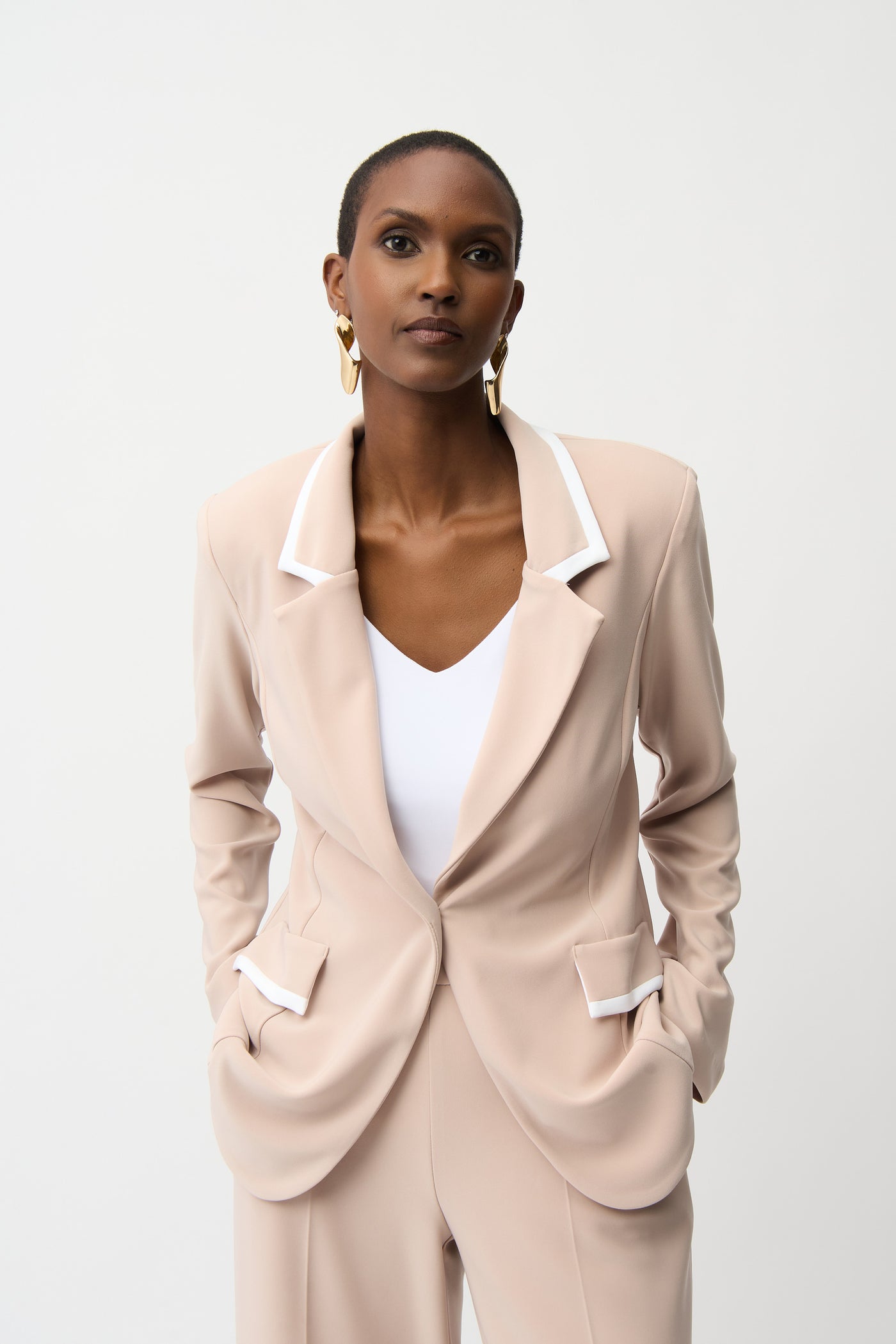 Silky Knit Fittted Blazer With Contrast Piping Joseph Ribkoff