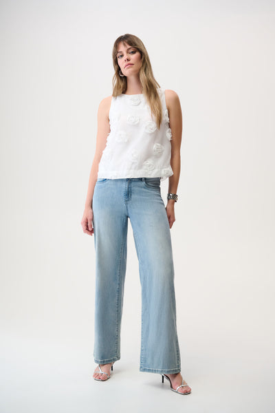 Novelty Sleeveless Top With 3D Floral Embroidery Joseph Ribkoff