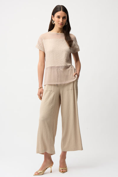 Seersucker and Mesh Boxy Top With Boat Neckline Joseph Ribkoff