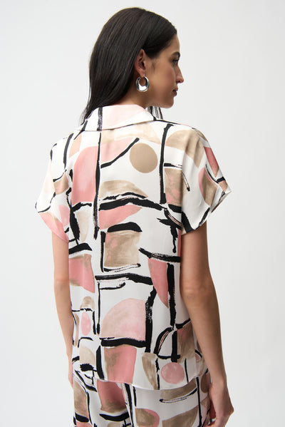 Recycled Satin Abstract Print Boxy Top With V-neckline Joseph Ribkoff