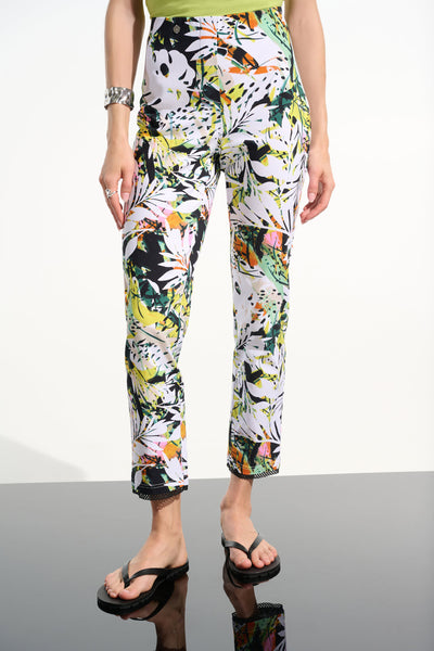 Millennium Tropical Print Pull-On Pants With Mesh Detail 261603 Joseph Ribkoff