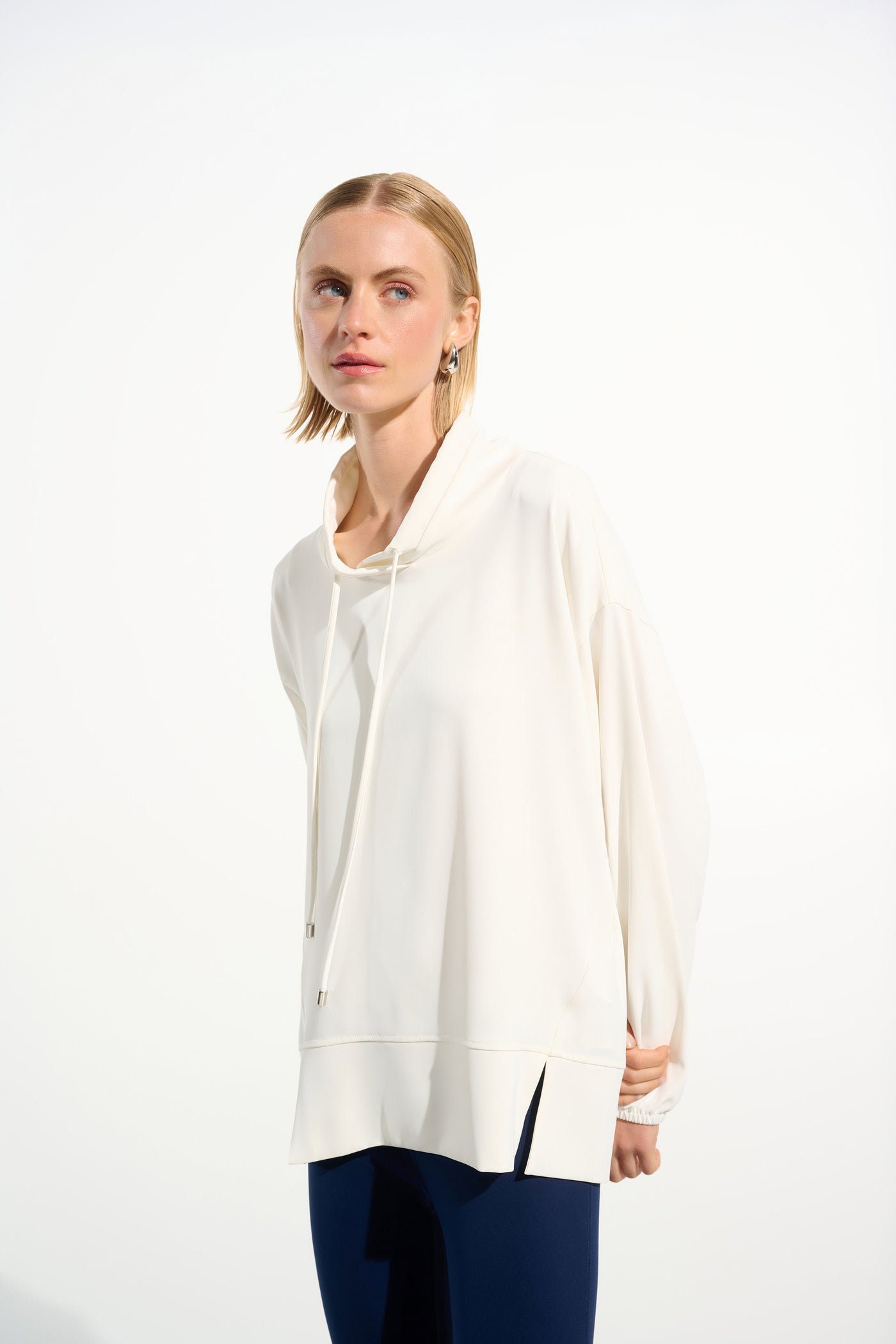 Woven Twill Boxy Tunic With Funnel Collar 261604 Joseph Ribkoff