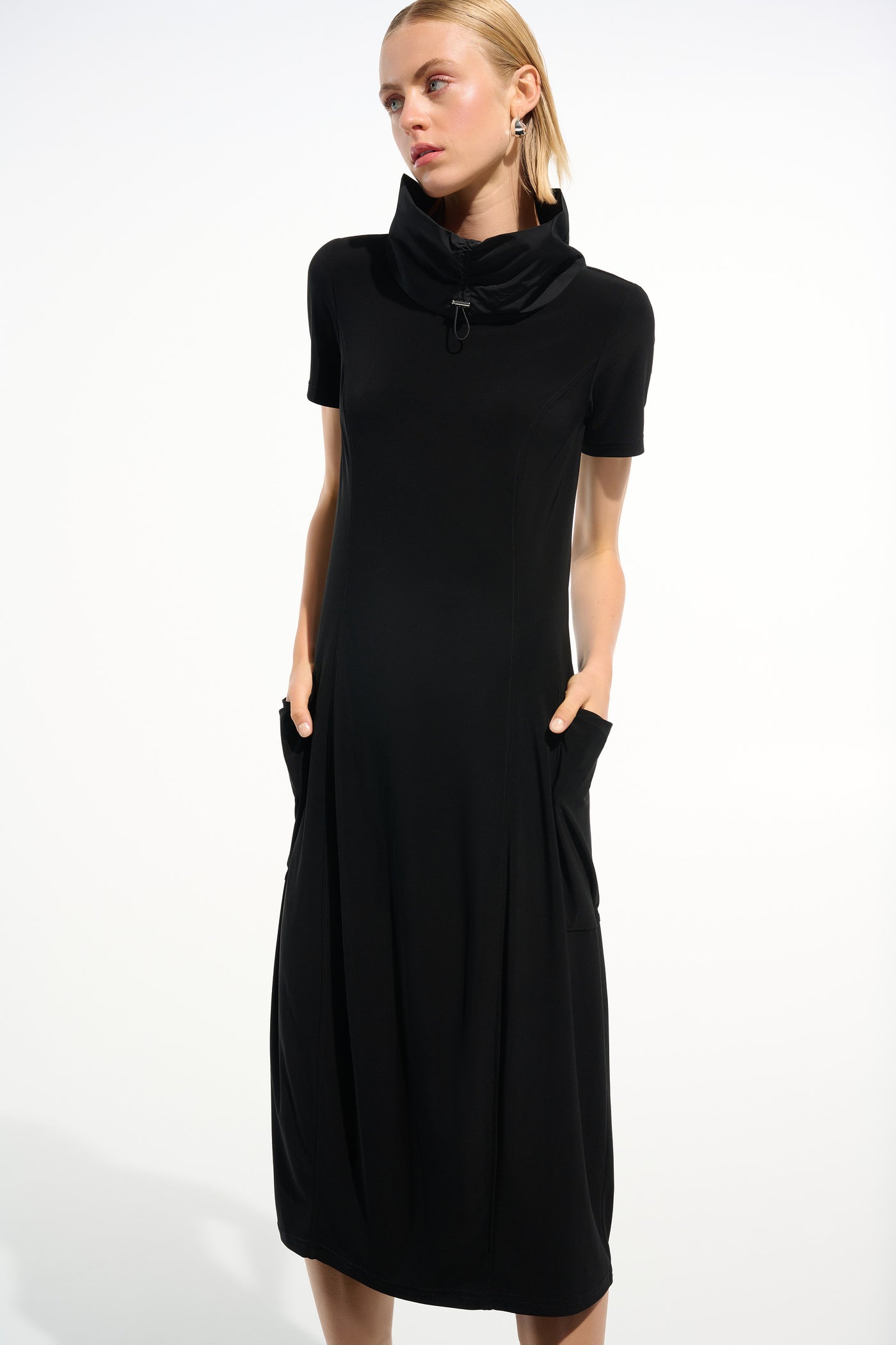Silky Knit Cocoon Dress With Memory Funnel Collar Joseph Ribkoff