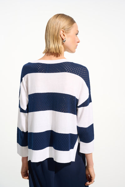 Cotton Blend Stripe Print Crewneck Sweater Joseph Ribkoff