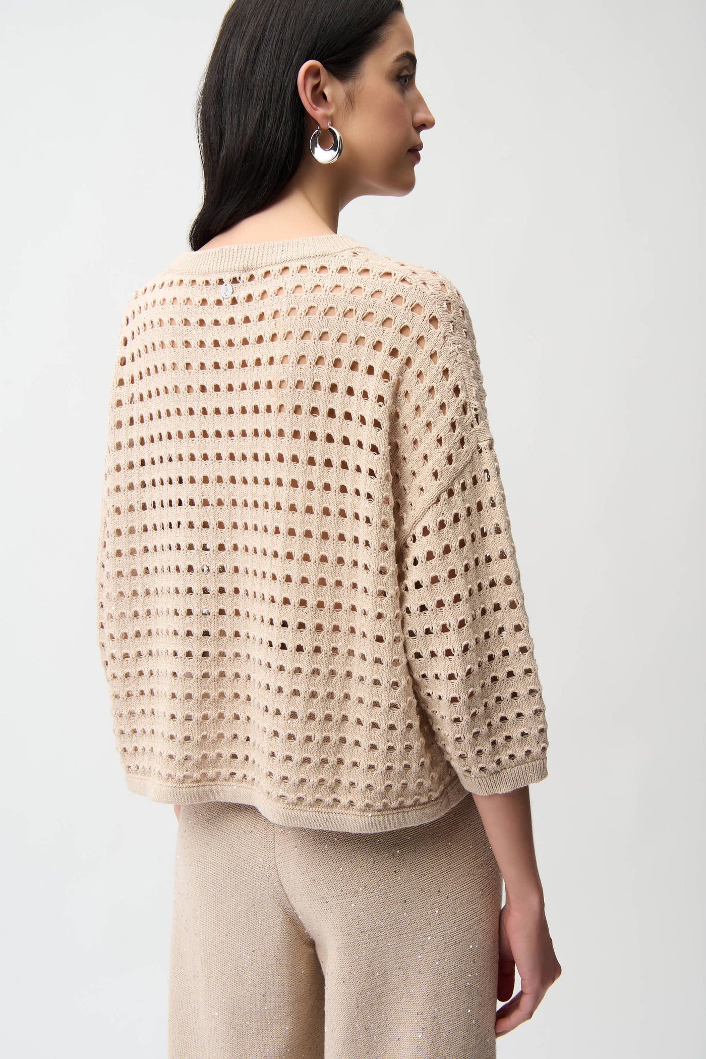 Cotton Blend Open Stitch Boxy Sweater Joseph Ribkoff