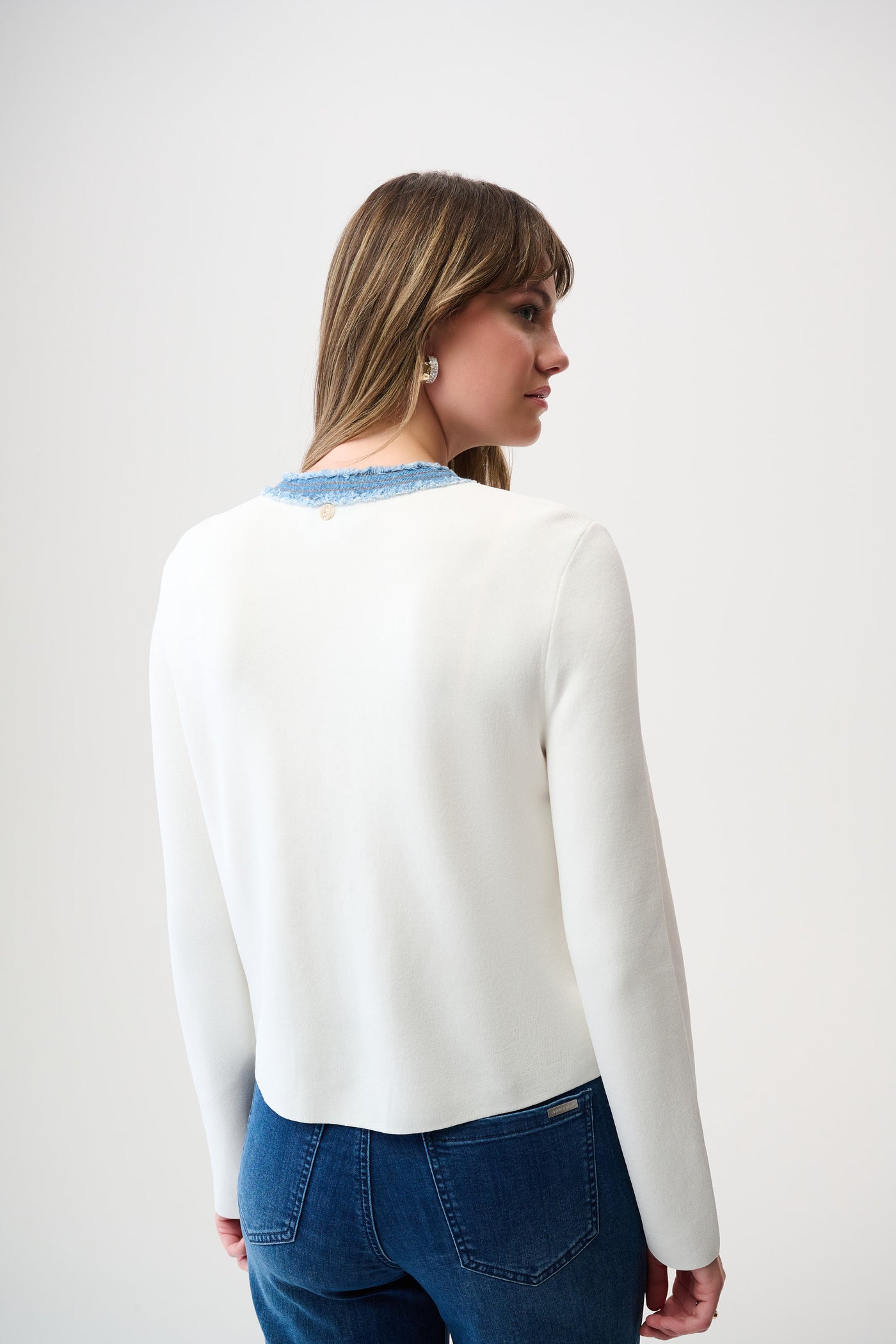 Viscose Blend Milano Stitch Jacket with Denim Trim Joseph Ribkoff