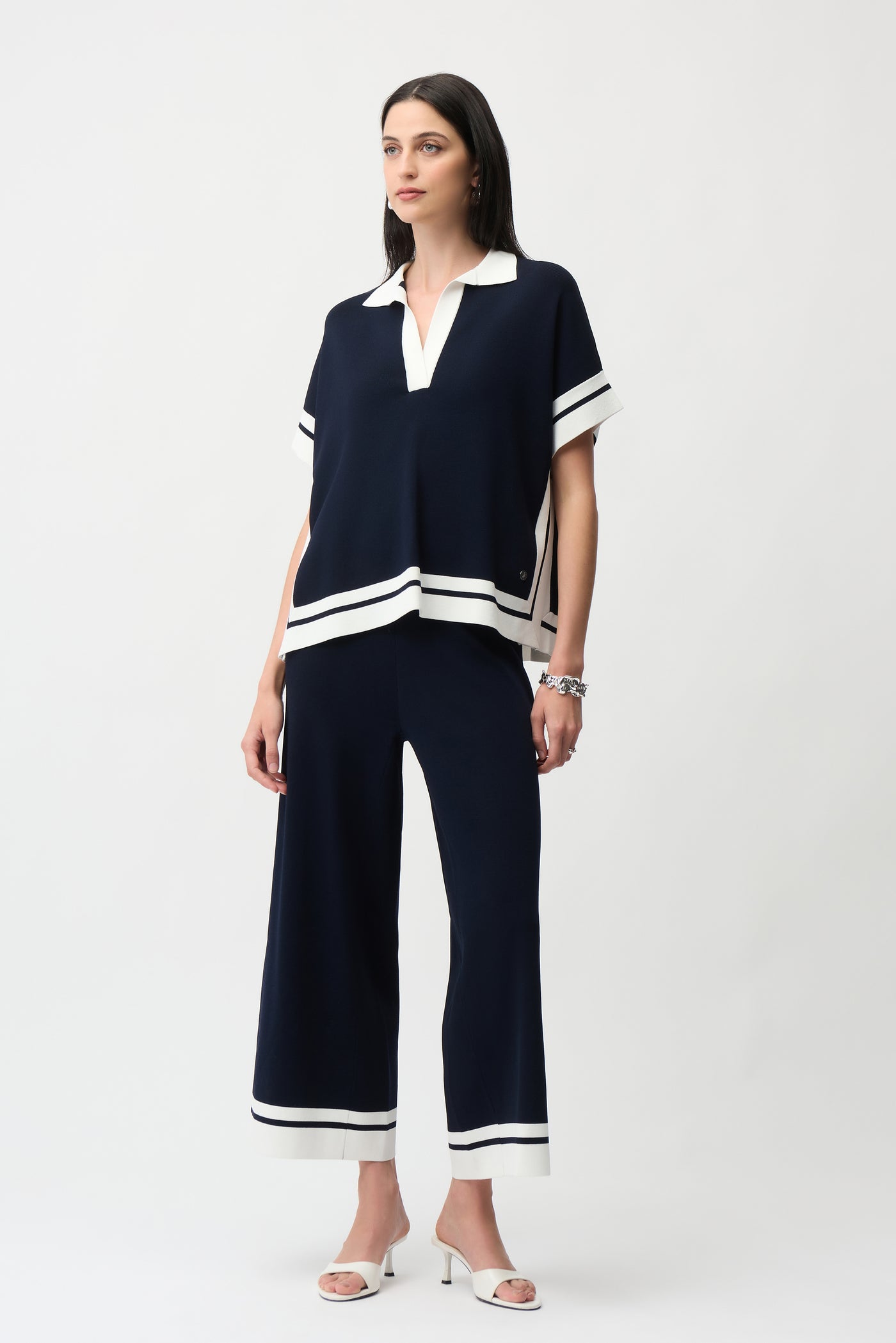 Viscose Blend Boxy Sweater With Stripe Detail Joseph Ribkoff