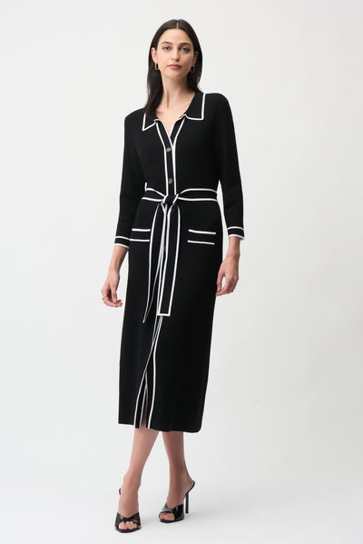 Viscose Shirt Dress with Contrast Piping And Sash Joseph Ribkoff