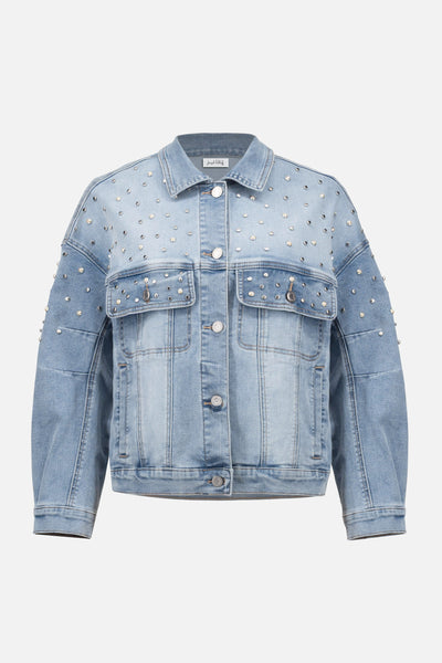 Denim Oversized Jacket With Pearls and Studs Joseph Ribkoff