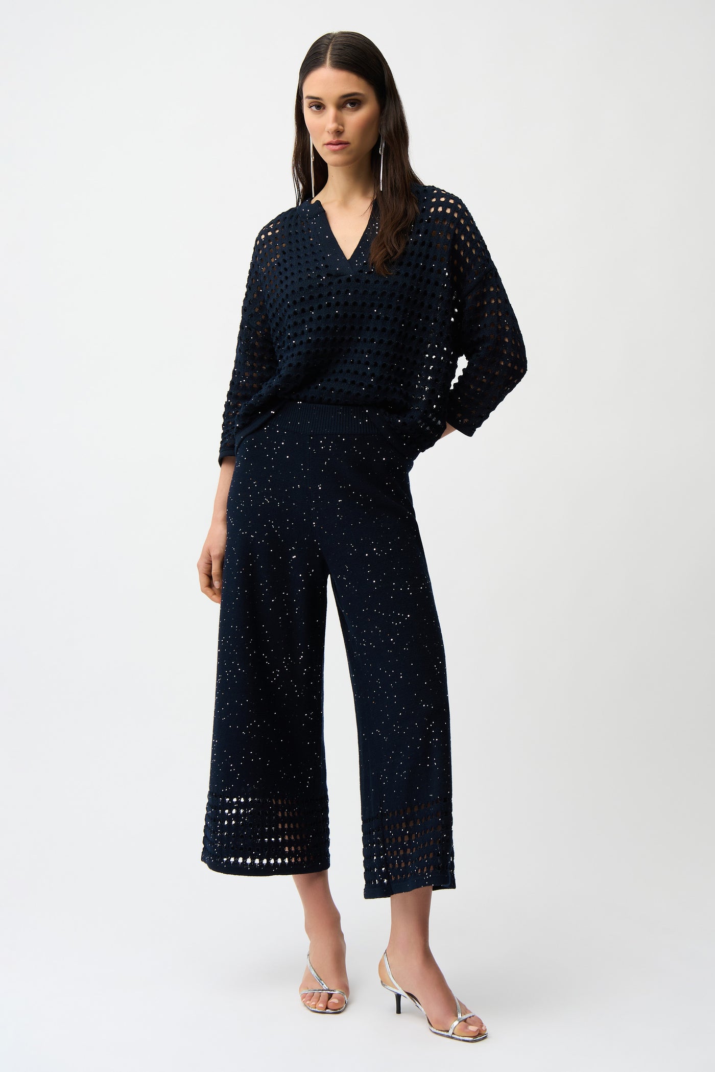 Sequins Yarn Culotte Pants With Open Stitch Border Joseph Ribkoff