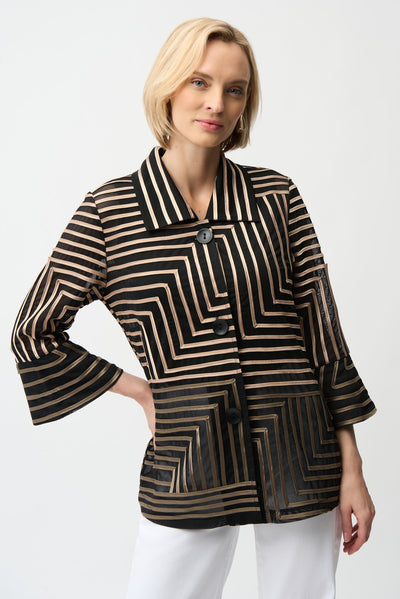 Satin And Mesh Abstract Print Jacket With Bell Sleeve Joseph Ribkoff