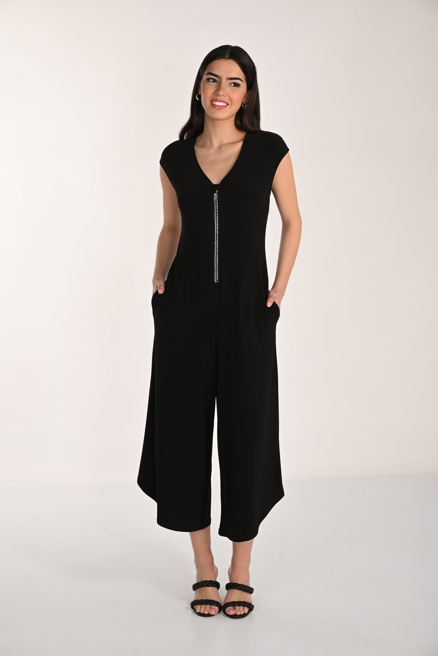 Noir Knit Zip Jumpsuit Frank Lyman
