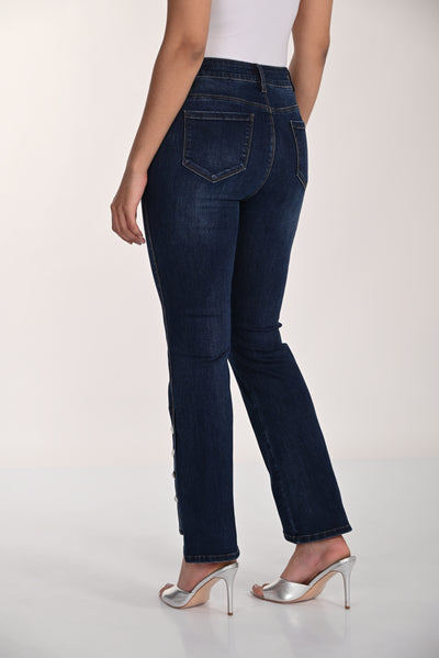 Crystal Hem Straight-Leg Jean Frank Lyman