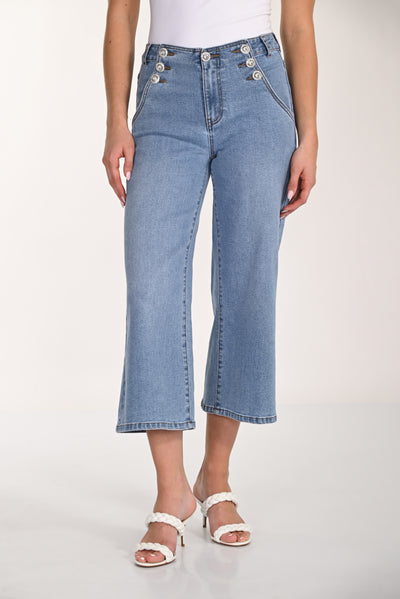 Button Crop Flare Jeans Frank Lyman