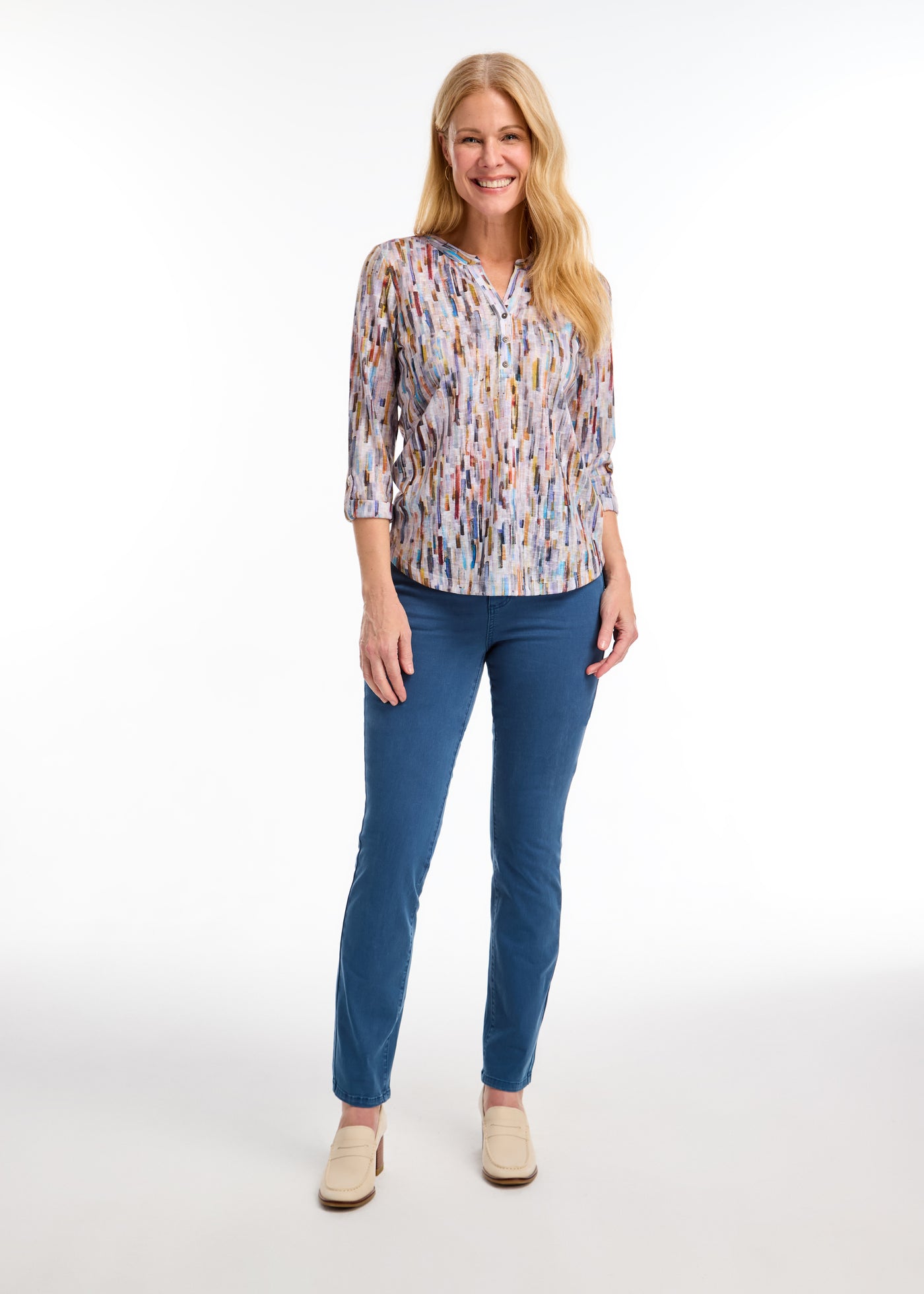 Printed 3/4 Sleeve Henley Top French Dressing Jeans