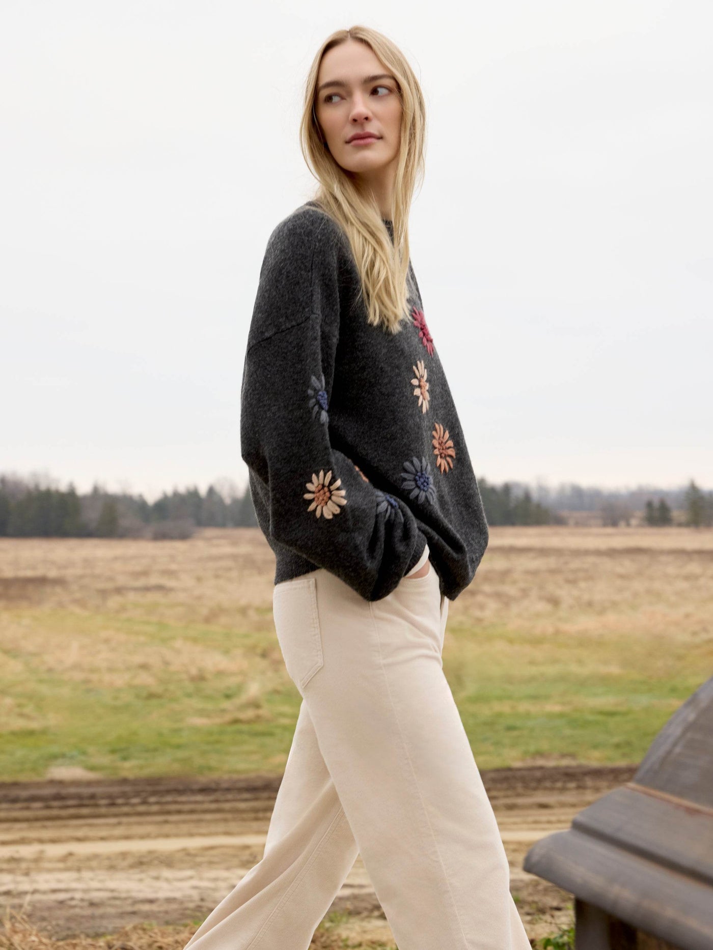 Mock Neck Sweater With Floral Embroidery - Dream Pants