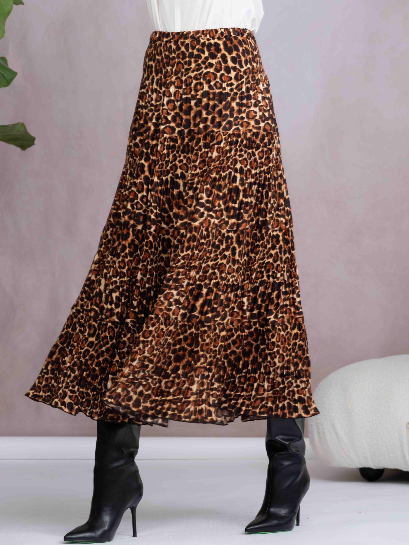 Leopard Print Pleated Midi Skirt Alison Sheri