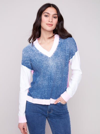 Color Block V-Neck Sweater Charlie B