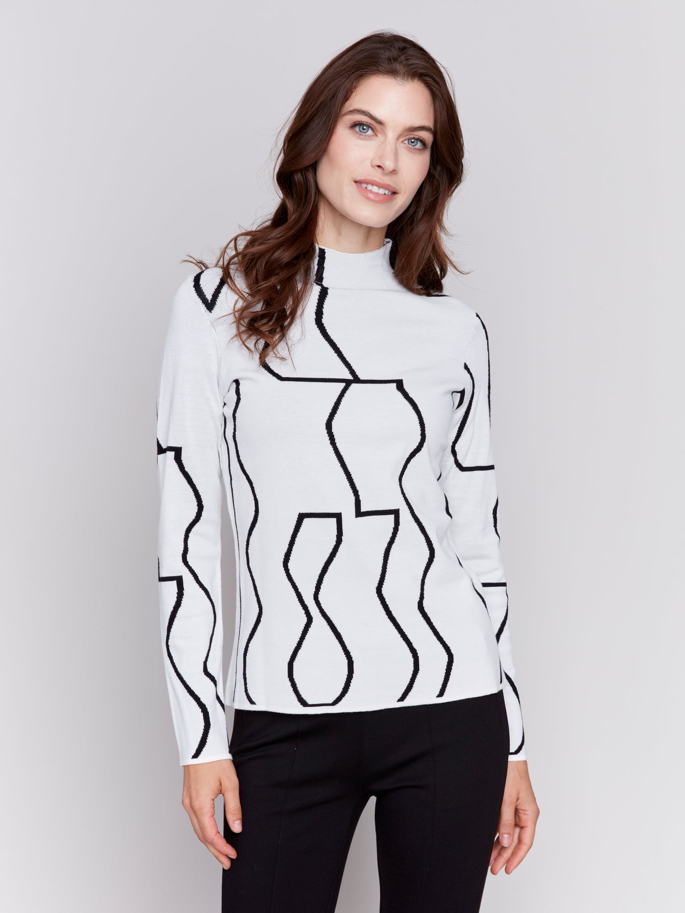 Reversible Jacquard Mock Neck Sweater Charlie B