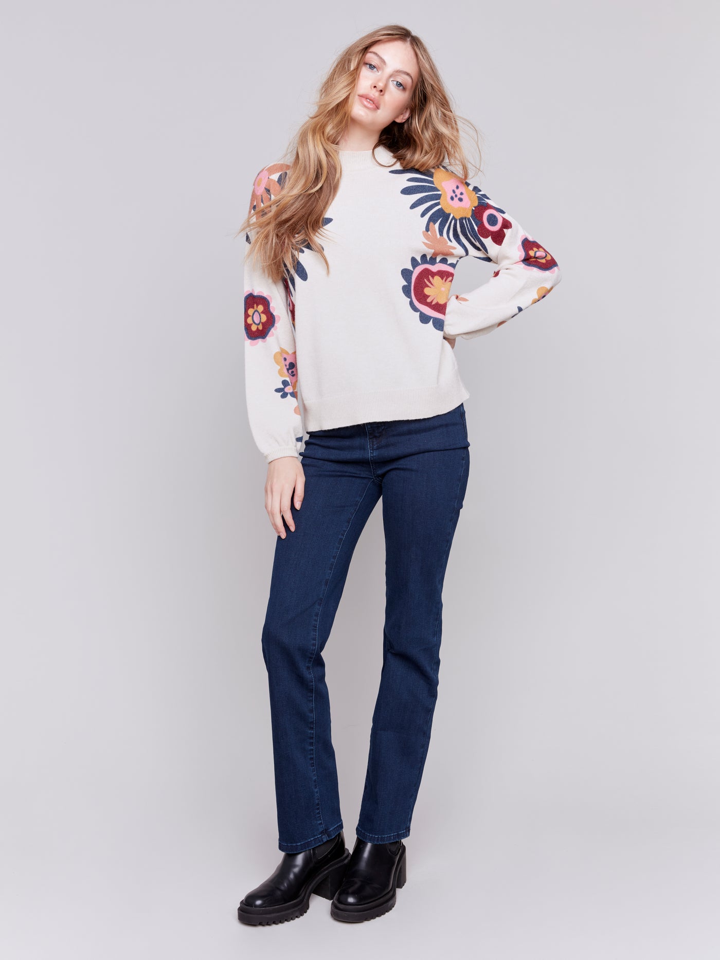 Floral Print Mock Neck Sweater Charlie B