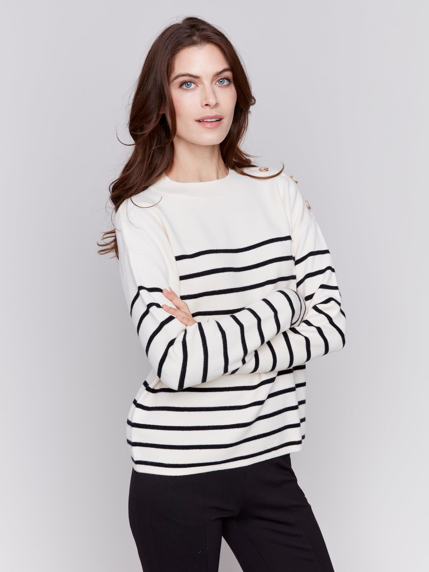 Striped Sweater with Button Detail Charlie B