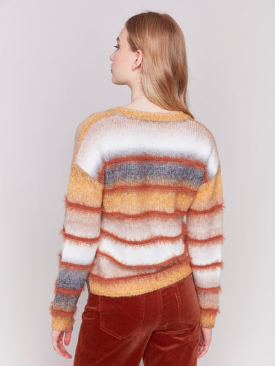 Space Dye Sweater with Striped Eyelash Yarn Charlie B