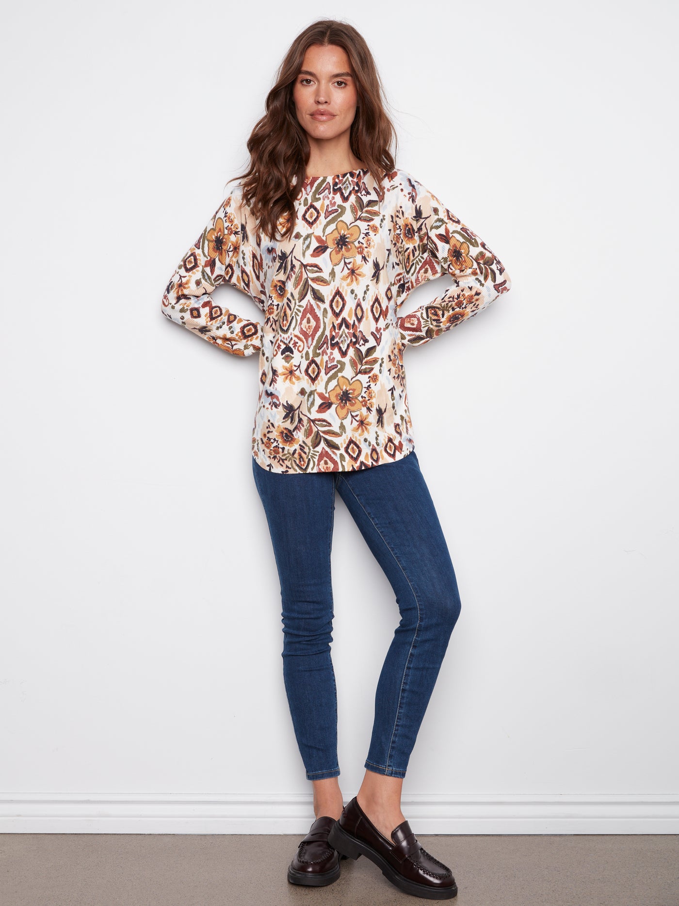Printed Rounded Hem Sweater Charlie B