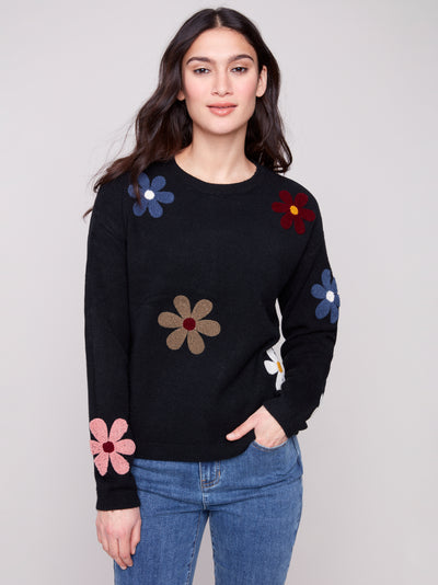 Plush Sweater with Boucle Flowers Charlie B
