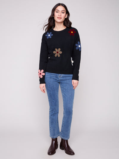 Plush Sweater with Boucle Flowers Charlie B