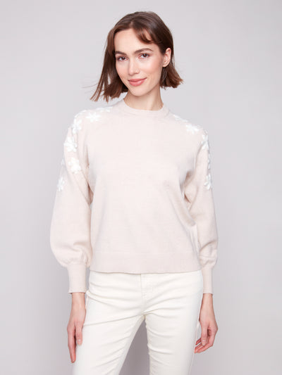 Crew Neck Sweater With Embroidered Flowers Charlie B