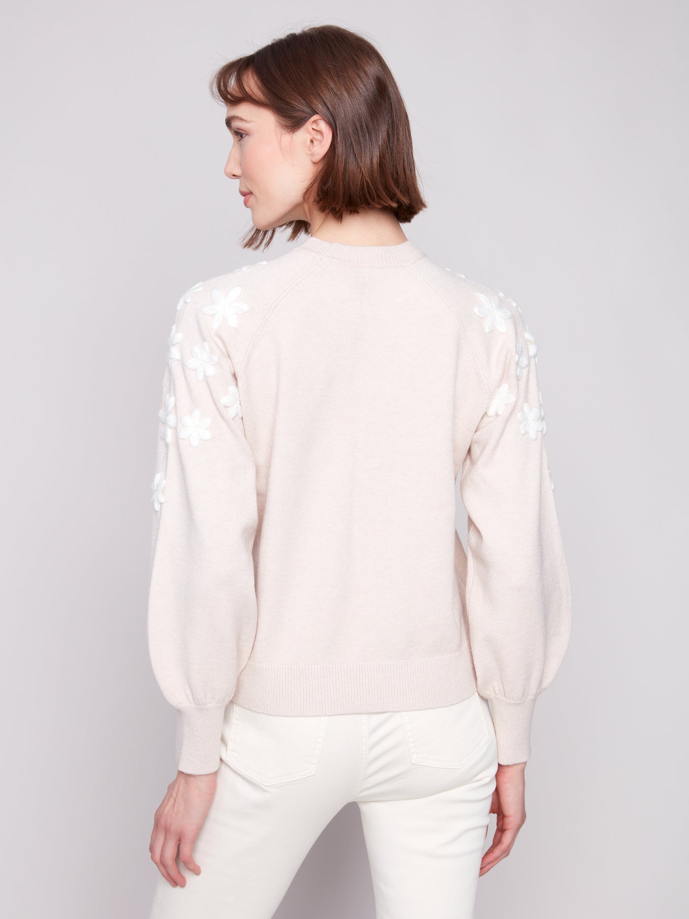 Crew Neck Sweater With Embroidered Flowers Charlie B