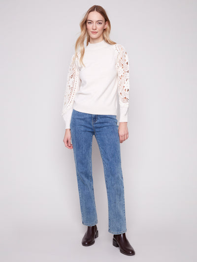 Mock Neck Sweater With Crochet Sleeves Charlie B