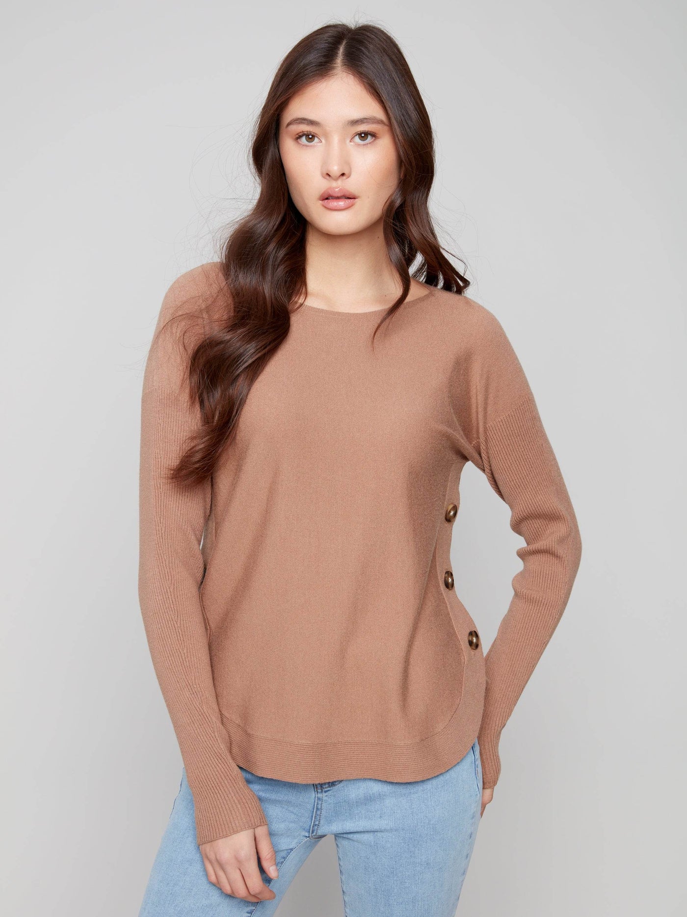 Boat Neck Sweater With Side Buttons - Dream Pants