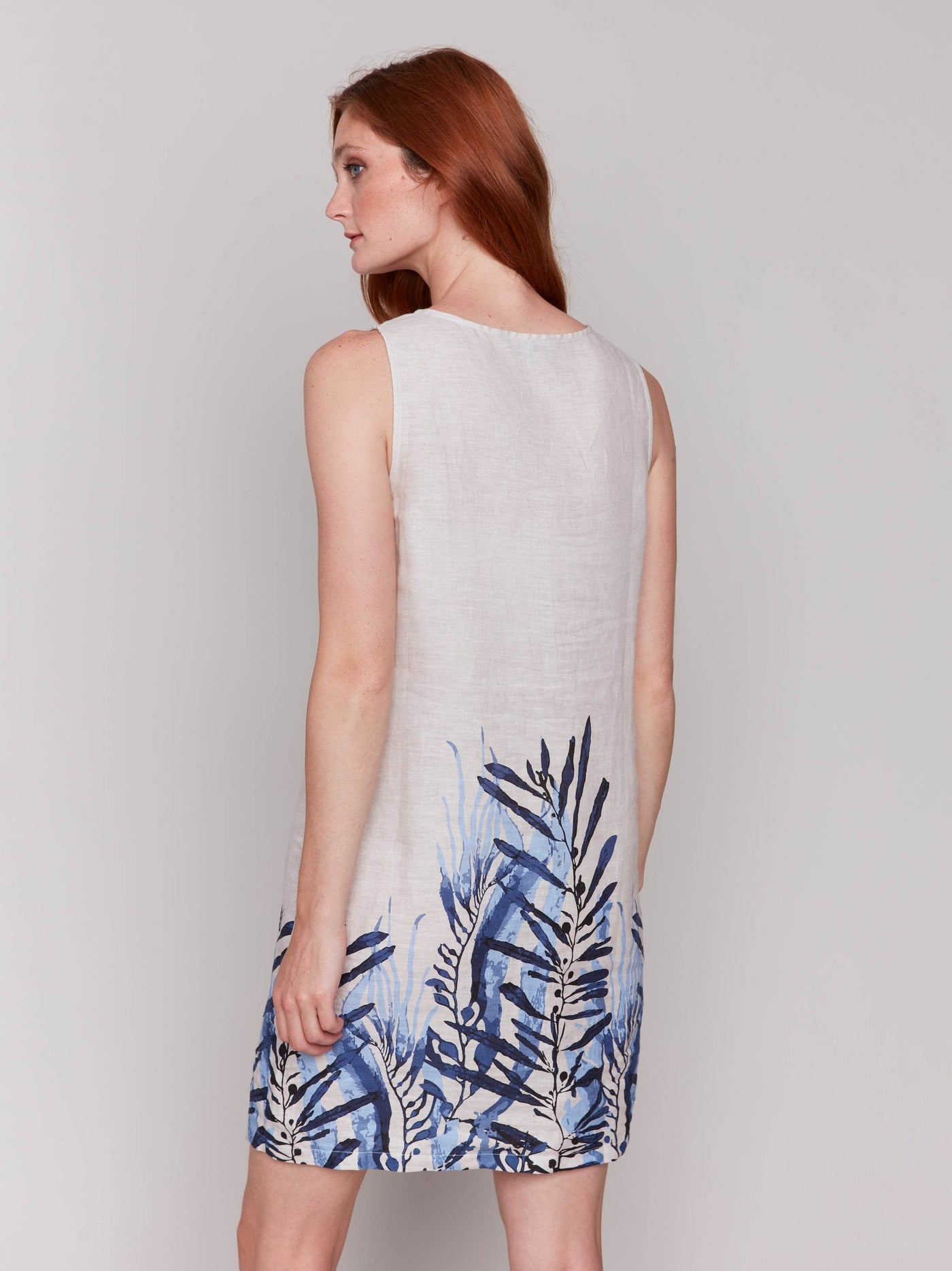 Printed Sleeveless Crew Neck Dress With Slit - Dream Pants