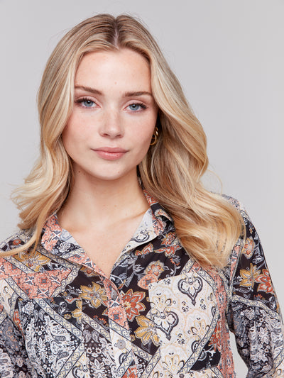 Printed Button-Front Blouse Charlie B