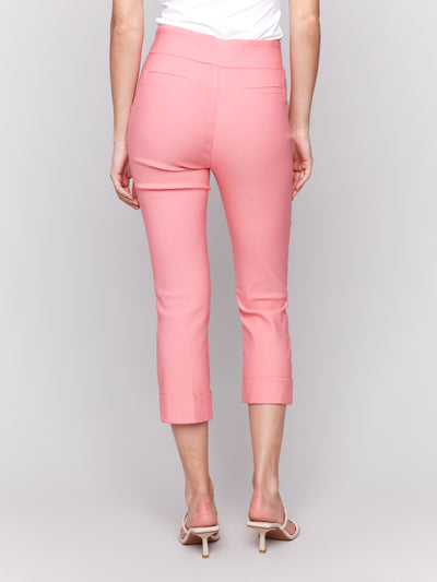 Solid Pull On Stretch Cropped Cuffed Pant Charlie B