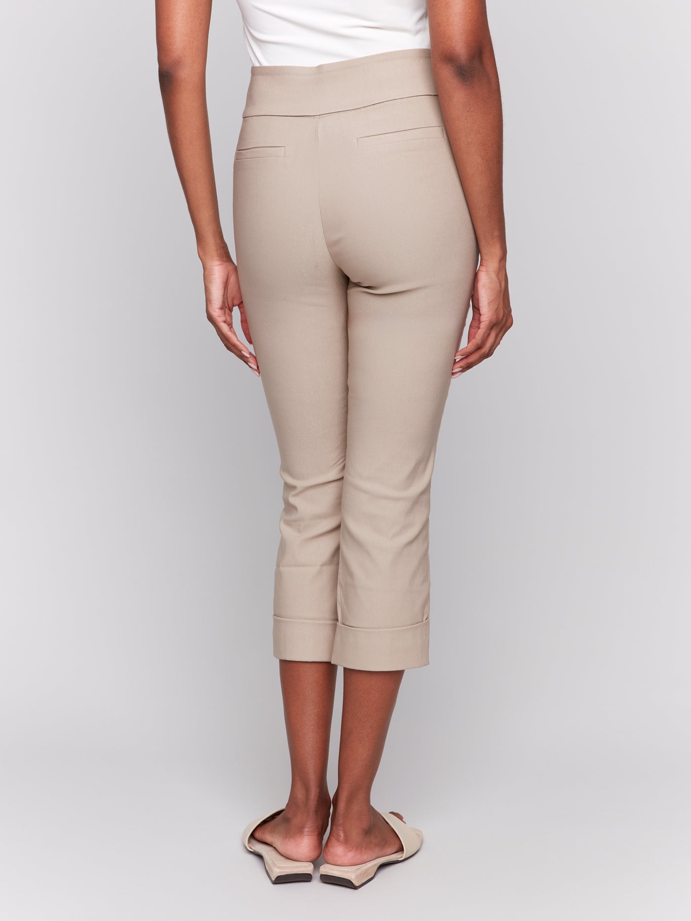 Solid Pull On Stretch Cropped Cuffed Pant Charlie B