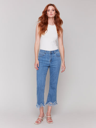 Cropped Jeans with Fringed Hem Charlie B